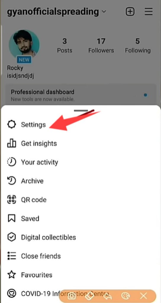 Click on the setting option