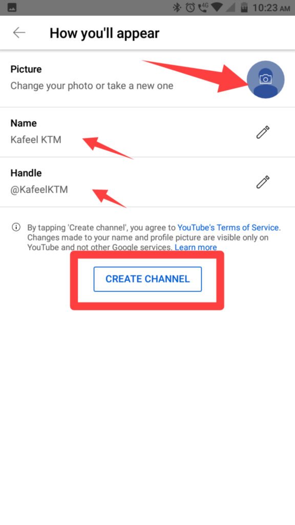 create youtube channel